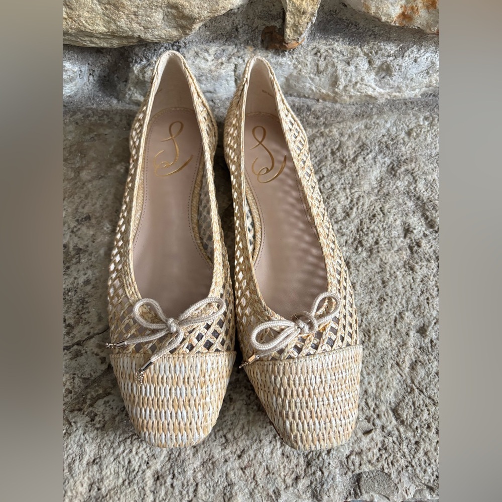 Classic SAM EDELMAN Tan Mesh Rafia Ballet Flats NWOT